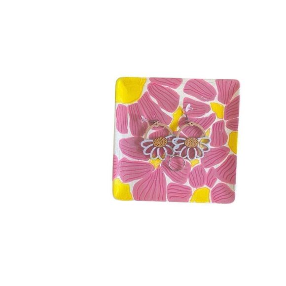 Hand painted Trinket vanity  tray abstract pink yellow floral one of a kind - Picture 6 of 7